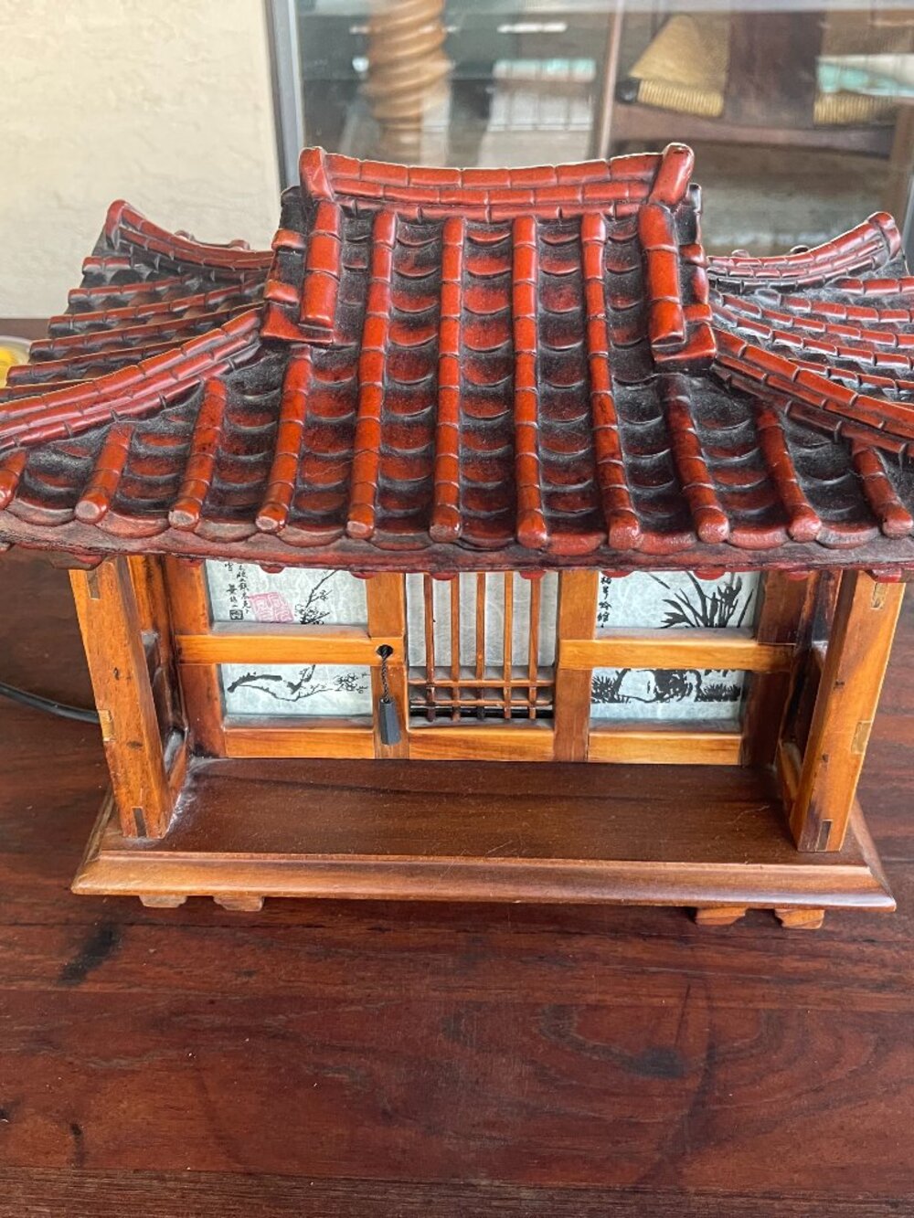 Vintage Japan Korea Handmade Wood Hanok Geisha House Table Lamp